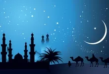 night desert moon silhouette camels artwork makkah caravan arabia 2560x1440 wallpaper Art HD Wallpaper
